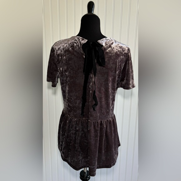 Pleione Crushed Velvet Peplum Blouse Purple Tie Back Womens Size Small - Picture 5 of 16